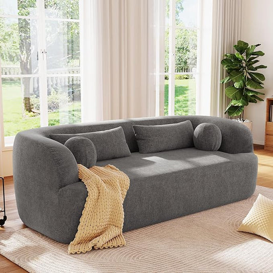 86" Chenille Cloud Loveseat Couch - Frameless Memory Foam Sofa with Pocket Springs | No Assembly Luxury 3-Seater Modern Curved Floor Sofa in a Box for Living Room & Apartment | Breathable material