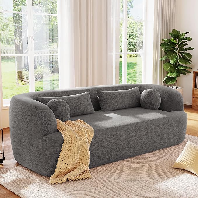 86" Curved Cloud Couch, Curved Sofa,Boneless Couch, Upholstered Sofa with Pillows, No Assembly Need,Chenille with High-Density Foam, 3-Seater Luxury Modern Compressed Sofa,Gray