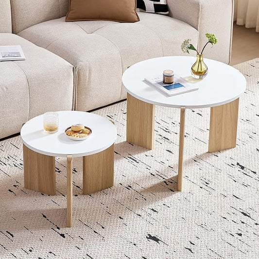 Round Nesting Coffee Table Set of 2 for Small Spaces | Modern style, suitable for living rooms, wooden
