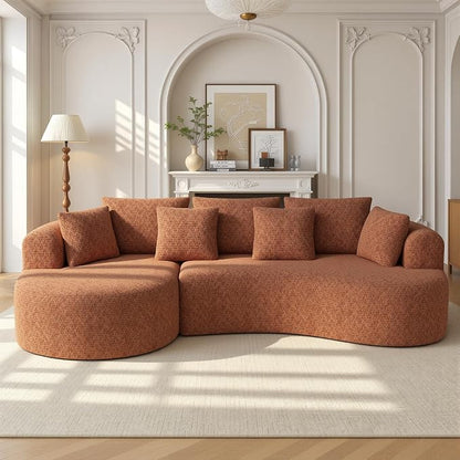 Luxanimarion 124" Curved Modular Sectional Sofa Oversized, L-Shape Boneless Couches for Living Room with Deep Seat and 7 Pillows, High-Density Memory Foam,Caramel Chenille Fabric, No Assembly Required