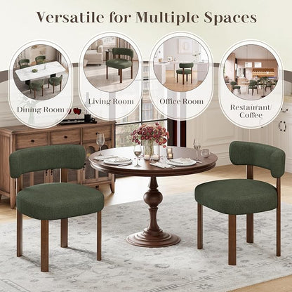 Wooden Dining Chairs Set of 2, Upholstered Kitchen Chairs with Solid Wood Legs, Mid Century Dining Room Chair with Ergonomic Curved Backrest for Kitchen Dining Vanity, Green