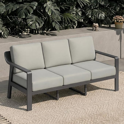 KISLOT Aluminum Outdoor Patio Furniture Loveseat,3 Seater Outside Patio Sofa with Washable Thick Cushion, Patio Sofa Couch for Porch, Balcony, Deck, Yard,Gray Aluminum Frame