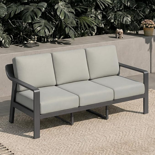 KISLOT Aluminum Outdoor Patio Furniture Loveseat,3 Seater Outside Patio Sofa with Washable Thick Cushion, Patio Sofa Couch for Porch, Balcony, Deck, Yard,Gray Aluminum Frame