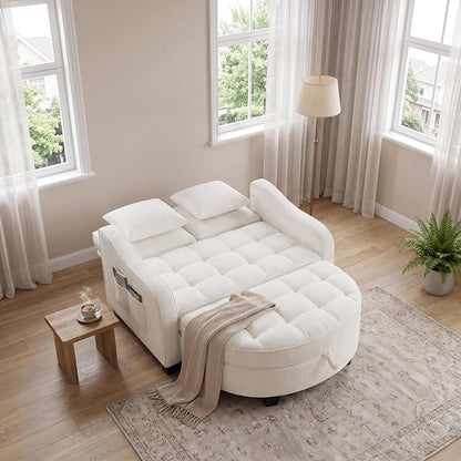 ERYE Chenille Tufted Loveseat Sofa and Ottoman Set, Tufted Recliner Sleeper Chaise Lounge with Curved Storage Ottoman,Reclining Backrest and Side Pockets, 4 Pillows