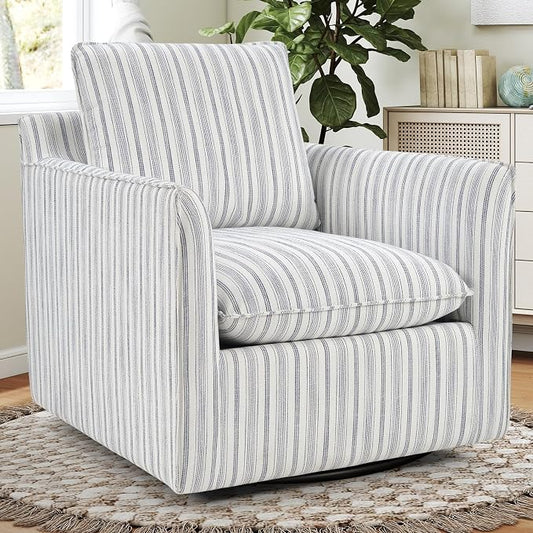 INZOY Swivel Accent Square Chair with Thick Padded Backrest Cushion, Swivel Reading Chair for Living Room Bedroom Small Spaces, Grey