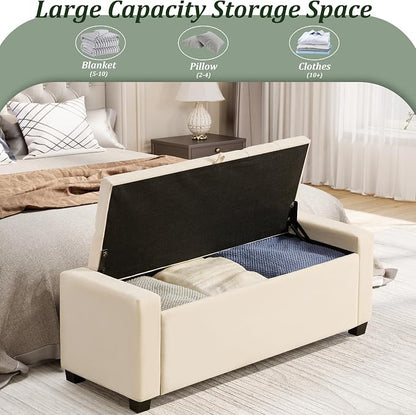 Royal Windsor Ottoman with Storage,Tufted Storage Bench with Safety Hinge,Holds up to 350 lb,Upholstered Bench with Seating for Bedroom, Living Room,Entryway,Linen Beige