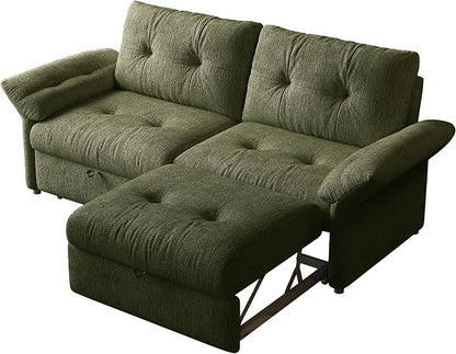 81.5" Pull Out Sofa Bed Full Size, Pre-Assembled Chenille Sleeper Sofa, Convertible Loveseat Futon Couch with Tufted, Pillows, for Apartment, Living Room, Small Spaces, dorms, Green