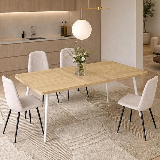 VASAGLE 70.9" Dining Table for 6-8 People, Modern Kitchen Table, Heat-Resistant Tabletop, Quick Assembly, for Dining Room, Golden Oak and Cloud White, Island Collection UKDT108Y101S