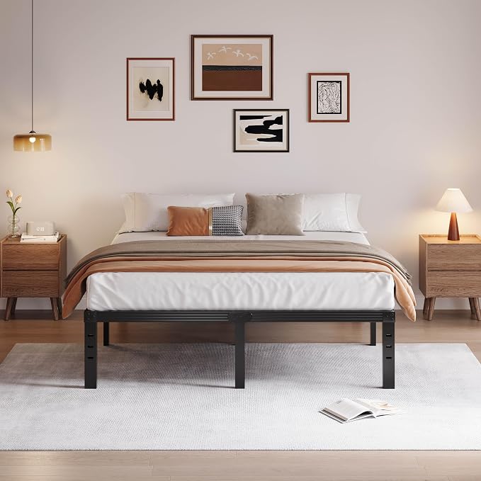 Queen Bed Frame Heavy Duty,18" Black Metal Platform Bed Frame,Sturdy Steel Frames,No Box Spring Needed,Noise-Free,Easy Assembly