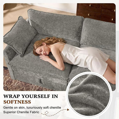 Ihanherry 103" Modular Sectional Sofa with Storage, L Shaped Cloud Couch with Movable Ottomans & Throw Pillows, Chenille Deep Seat Sectional Couches for Living Room, Apartment (Grey)