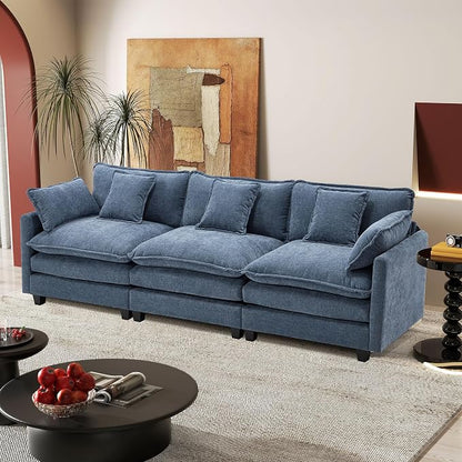 113.4" Modular Sectional Sofa,Cloud Couch for Living Room, Modern Deep Seat Sofa 3 Seater Chenille Fabric Comfy Couches with Throw Pillows for Apartment