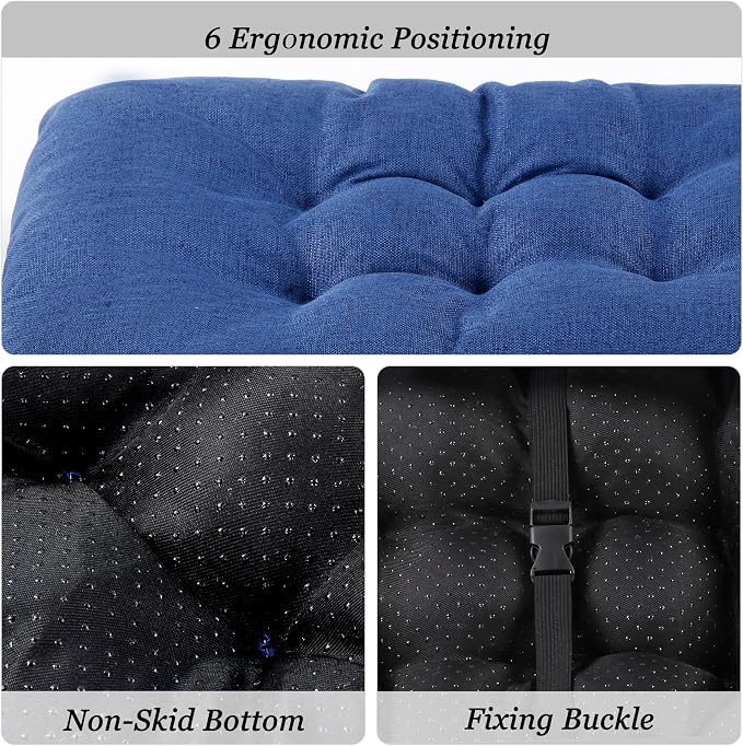 Rectangular Stool Cushion Set of 4, Soft Saddle Stool Cushions with Ties, Nonslip and Washable, Dark Blue, 18 x 10.5 x 4 Inch