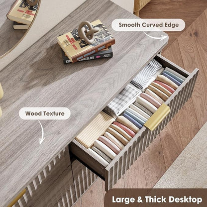 GarveeHome Fluted Dresser for Bedroom with 6 Deep Drawers, 47.2 in Wide Modern Chest of Drawers, Wooden Dresser TV Stand, Curved Profile Design, for Living Room, Kids Room, Hallway, Grey