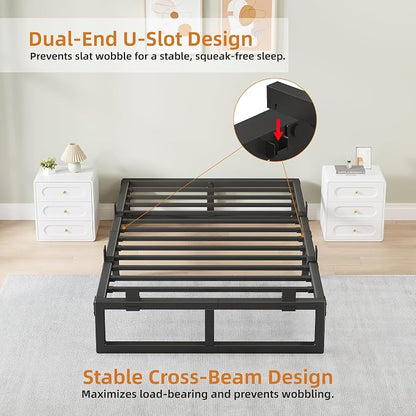 Twin Bed Frames, 12 Inch Metal Platform Bed Frame with Squeak Free U-Slot Design, 6 Non-Slip Guards, 3500lbs Heavy Duty Steel Slat Support, No Box Spring Needed, Under Bed Storage, Black