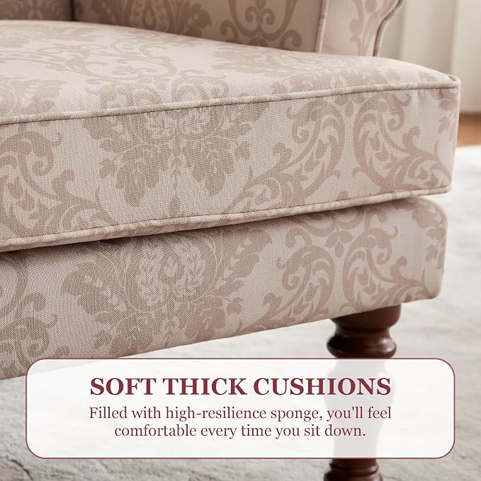 HUIMO Printed Wingback Accent Chair, Linen Upholstered High Back Armchair, Comfy Reading Chair for Living Room Bedroom Study, 300lbs Weight Capacity (2, Brown Floral)
