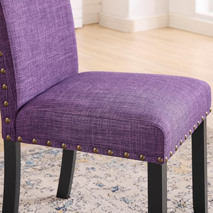 Roundhill Furniture Biony Fabric Dining Chairs with Nailhead Trim, Set of 2, Purple