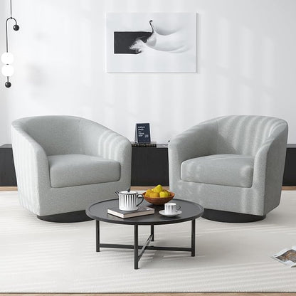 Swivel Barrel Accent Chair, Modern Round Chenille Fabric Arm Chair for Living Room, Bedroom, Comfy Club Reading Chairs for Adults（Chenille Fabric, Light Grey, Set of 4