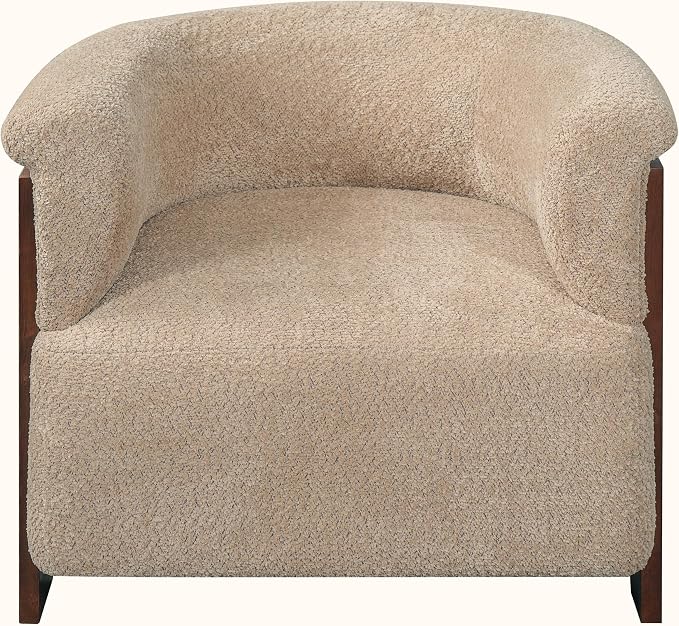 Merax 31.7" Mid-Century Teddy Fleece Barrel Accent Chair, Brown | Brown Teddy Fleece Upholstered Armchair, Modern Wraparound Lounge Chair for Living Room, Bedroom, Entryway