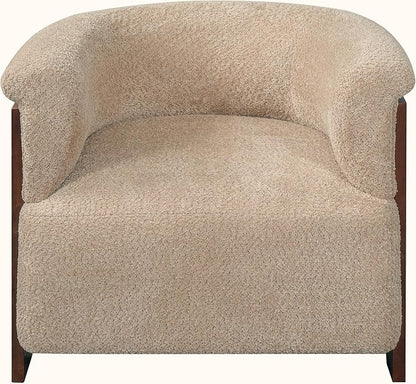 Merax 31.7" Mid-Century Teddy Fleece Barrel Accent Chair, Brown | Brown Teddy Fleece Upholstered Armchair, Modern Wraparound Lounge Chair for Living Room, Bedroom, Entryway