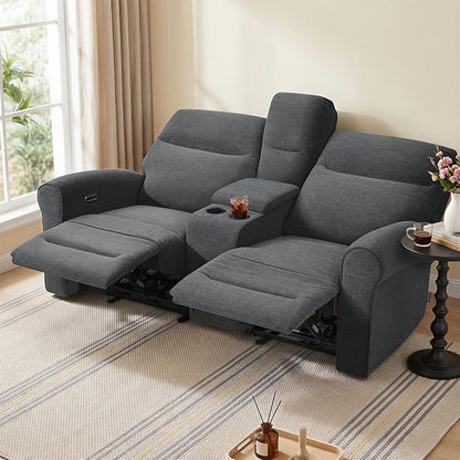 MCombo 78.3" Wall Hugger Power Loveseat Recliner Sofa with Console, Reclining Loveseat with USB Ports, Cup Holders, for Small Spaces Living Room RV, Fabric PR635M2 (Dark Grey)