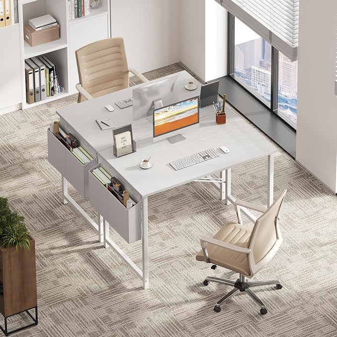 OLIXIS Small Computer Desk, 40 Inch Home Office Desks, Writing Study Craft Work Gaming Table, Computer Workstation for Bedroom Small Spaces with Storage Bag, All White