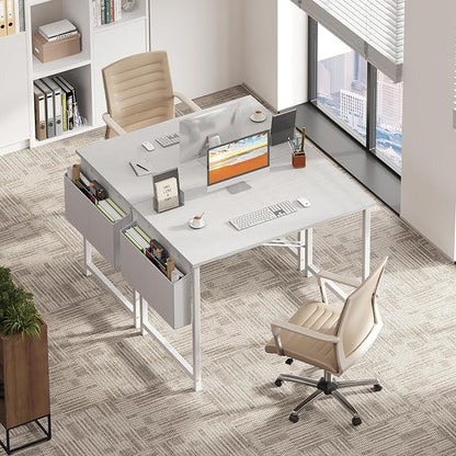 OLIXIS Small Computer Desk, 40 Inch Home Office Desks, Writing Study Craft Work Gaming Table, Computer Workstation for Bedroom Small Spaces with Storage Bag, All White