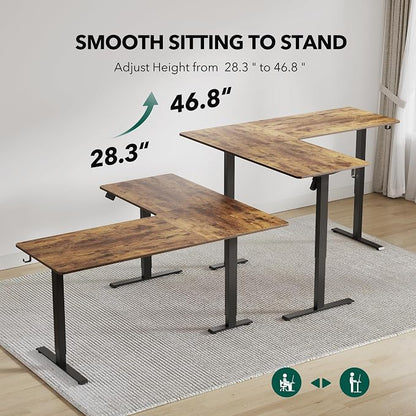 Cubiker L Shaped Standing Desk, 63" Electric Height Adjustable Corner Standing Desk L Shape, Sit Stand Home Office Desk with Splice Board, Rustic Brown Top