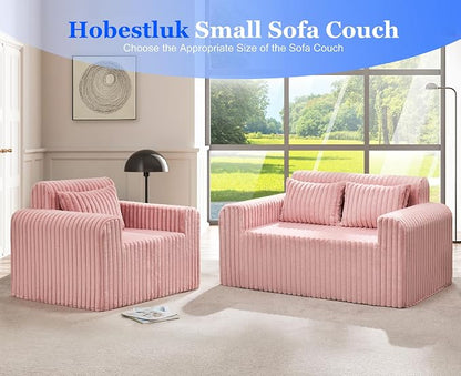 Hobestluk Single Sofa Foam Couch Sofa for Small Spaces Comfy Sofas with Removable Cover Furry Couch with Pillows for Living Room, Bedroom, Apartment, Office (Pink, Standard)
