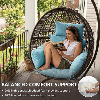 Egg Chair Cushion with 8 Securing Straps, Water-Repellent & Fade-Resistant Faux Linen, Removable Cover, Replacement Cushion for Most Single Outdoor Hanging Swing Egg Chairs – Teal