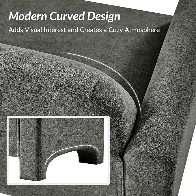 HULALA HOME 60" Modern Curved Loveseat Sofa, Comfy Chenille Couch Small Love Seat with Wrapped Armrests, 2 Seater Sofa for Living Room, Easy Assembly, Grey