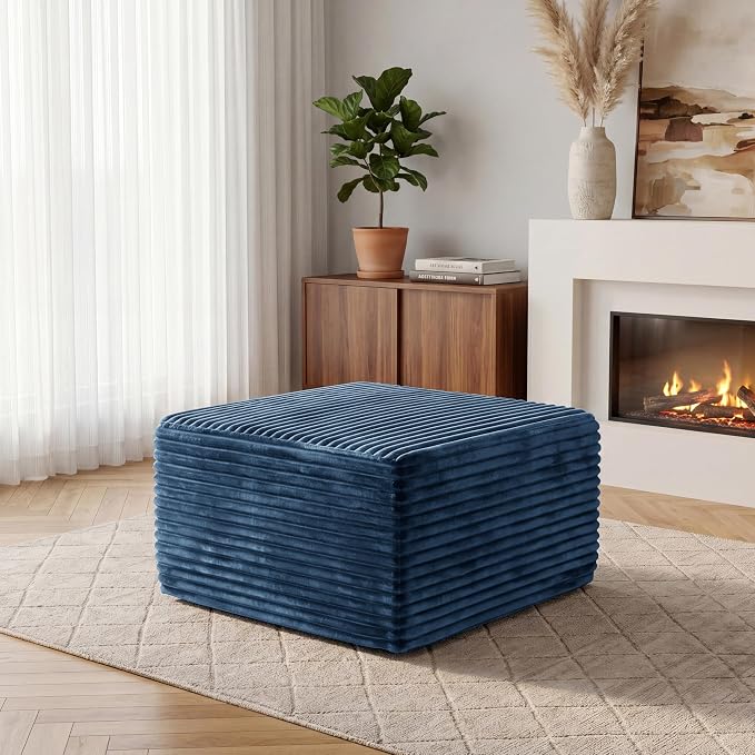 28” Boneless Couch Ottoman Modular Sectional Corduroy Cloud Sofa Foot Rest Ottoman for Living Room,Blue