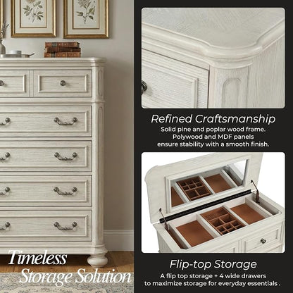 Roundhill Furniture Nelson French Traditional 5-Piece Bedroom Set, Antique White, Queen