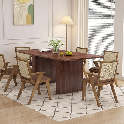 78 Inch Rectangular Dining Table for 6 to 10, Farmhouse Fluted Dining Kitchen Table, Modern Wood Long Dining Table for Kitchen Living Room, Walnut