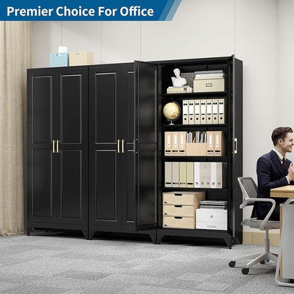 75" Metal Storage Cabinet with 4 Adjustable Shelves, Large Black Steel Pantry Cabinet with Doors, 180 lbs Max Load Per Shelf, Heavy Duty Utility Organizer for Garage & Workshop