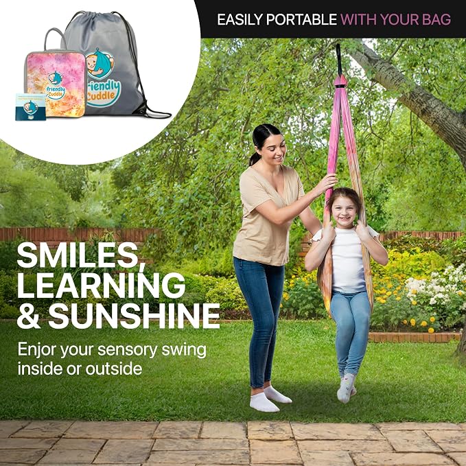 Indoor Sensory Swing for Kids or Outdoor – Holds 300lbs, Double-Layer, & 360° Swivel, Calming Compression Therapy Swing Hammock for Kids & Adults with All Hardware – Sensory-Motor Toys & Gifts