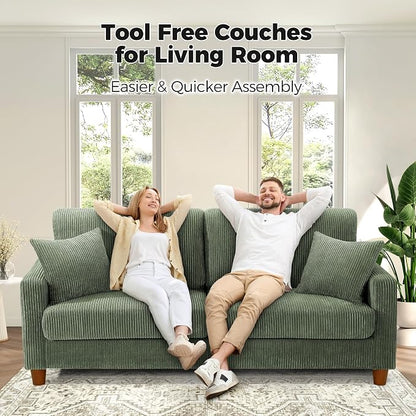 Kidirect 70in Corduroy Couch, Sofas for Living Room No Tool Assembly, Comfy Couches for Living Room 21in Deep Seats, Oversized Loveseat Sofa with 2 Pillows, 3 Seater Couch for Bedroom, Green Sofa