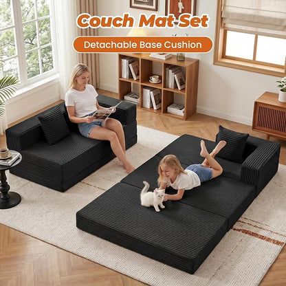 6-in-1 Boneless Couches Modular Sectional Sofa | Cloud Couch Sectional & Tri-Folding Mattress | Corduroy Pet-Friendly Convertible Sofa Bed with 800LB Capacity Living Room, Apartment, Guest Room
