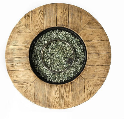 GDFStudio 30" Round Propane Fire Pit Table, 50000 BTU Outdoor Gas Heater with Faux Wood Grain Top & Glass Beads, for Patio Deck Garden Backyard, Black