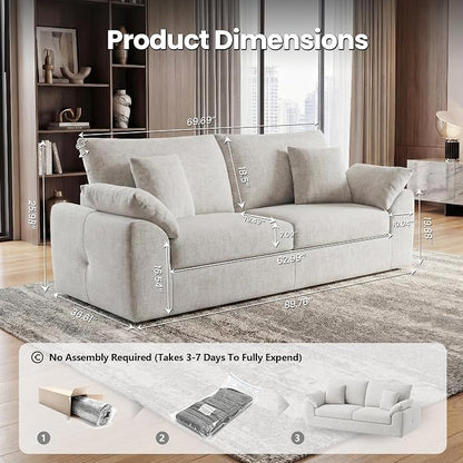 89.8" Modern Loveseat Sofa for Living Room, Cloud Boneless Couches with 4 Pillows, Mid Century Loveseat couches for Small Place, No Assembly Required, Beige