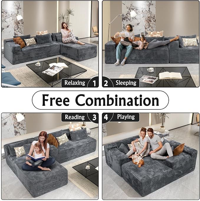 Sectional couches for Living Room Corduroy Couch, 104" Cloud Sectional Couch with L-Shape Chaise, Modern Modular Sofa, Deep Seat Comfort, No Assembly Required(Plush Corduroy, Right Facing Chaise)