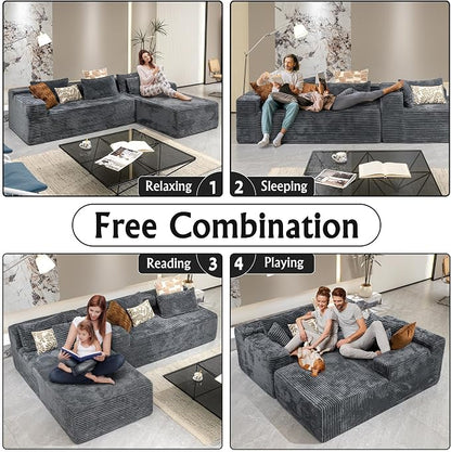 Sectional couches for Living Room Corduroy Couch, 104" Cloud Sectional Couch with L-Shape Chaise, Modern Modular Sofa, Deep Seat Comfort, No Assembly Required(Plush Corduroy, Right Facing Chaise)