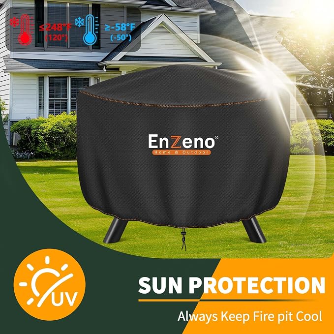 Enzeno Fire Pit Cover Round,41inch Outdoor Round Firepit Cover,Waterproof Oxford Cloth Patio Fire Cover for Outdoor Fire Pit,Fits 38-40 inch Gas Firepit/Bowl(41" Dia X 20" H)