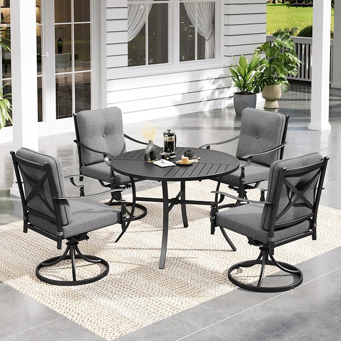 Sophia & William 5 Piece Outdoor Patio Dining Set, Patio Table and Chairs Set for 4,Swivel Patio Chairs with Cushions and Round Table, Outdoor Dining Set for Backyard, Poolside