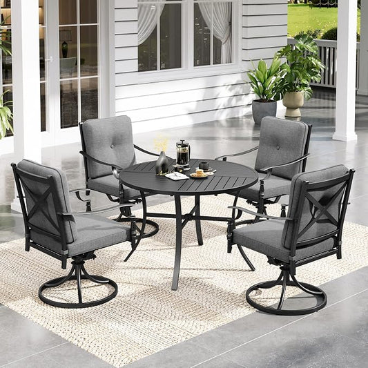 Sophia & William 5 Piece Outdoor Patio Dining Set, Patio Table and Chairs Set for 4,Swivel Patio Chairs with Cushions and Round Table, Outdoor Dining Set for Backyard, Poolside
