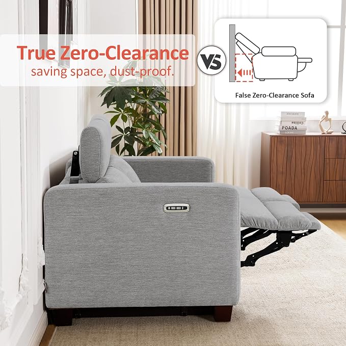 MCombo 62.2'' Reclining Loveseat, Wall Hugger Power Loveseat Recliner Sofa with Adjustable Headrest, USB A & C Charge Ports, Wood Legs, for Living Room (Fabric, HL198M1) (Grey)