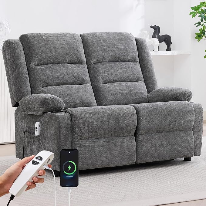 52Inch Reclining Loveseat Sofa,Power Loveseat Recliner,Electric Love seat Recliner Sofa for Bedroom,Living Room with Charging Ports,Grey