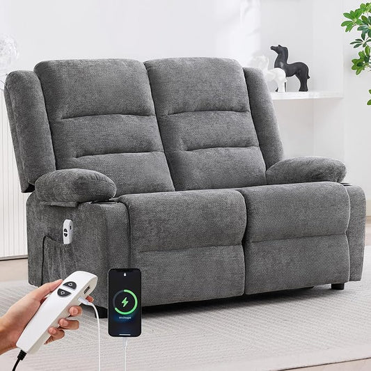 52Inch Reclining Loveseat Sofa,Power Loveseat Recliner,Electric Love seat Recliner Sofa for Bedroom,Living Room with Charging Ports,Grey