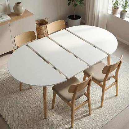 Extendable Round Dining Table for 4 6 Wooden Dining Room Table 39" to 70" Modern Kitchen Table for Dining Room Office Expandable Oval Dinner Table with MDF Top and Wood Legs White