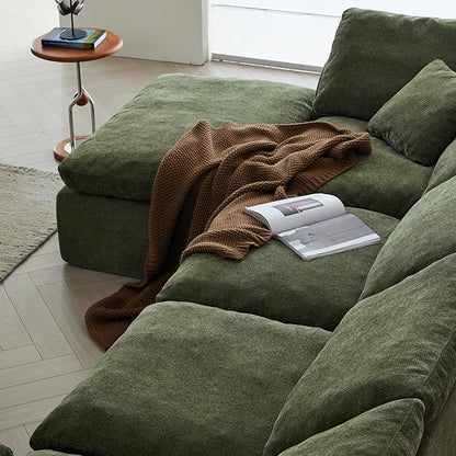 138" Boneless Cloud Couch Sectional for Living Room, Oversized Modular U Shaped Sofa with Double Chaise, Deep Seat Chenille Sectional Couch for Cloud-Like Comfort (6-Seater Green)