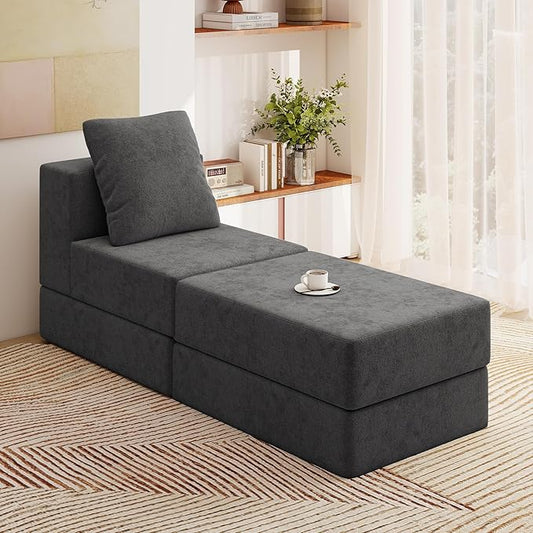 Living&Giving Cloud Sectional Couch for Living Room, Modular Boneless Couch with 1 Ottoman, Middle-seat Can Be Combined with Modular Sofa, Customizable Layout for Any Space, Dark Grey